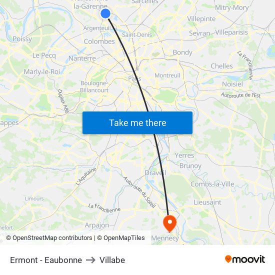Ermont - Eaubonne to Villabe map
