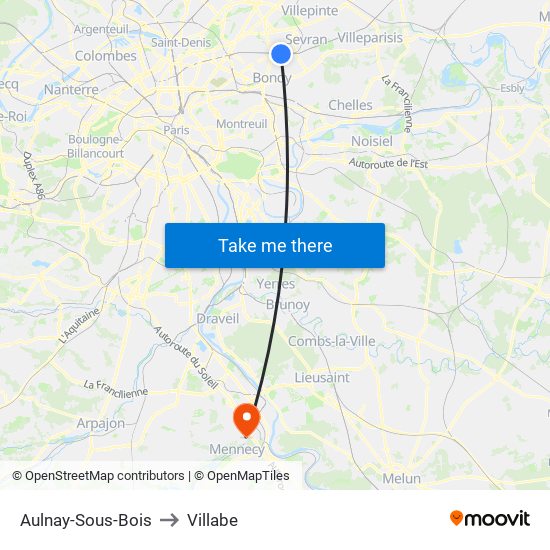 Aulnay-Sous-Bois to Villabe map