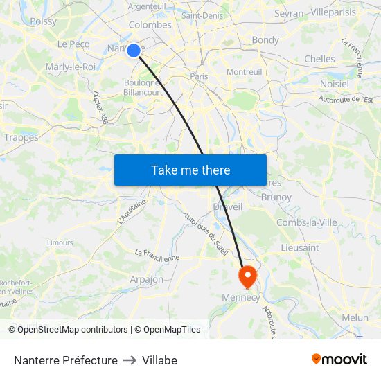 Nanterre Préfecture to Villabe map