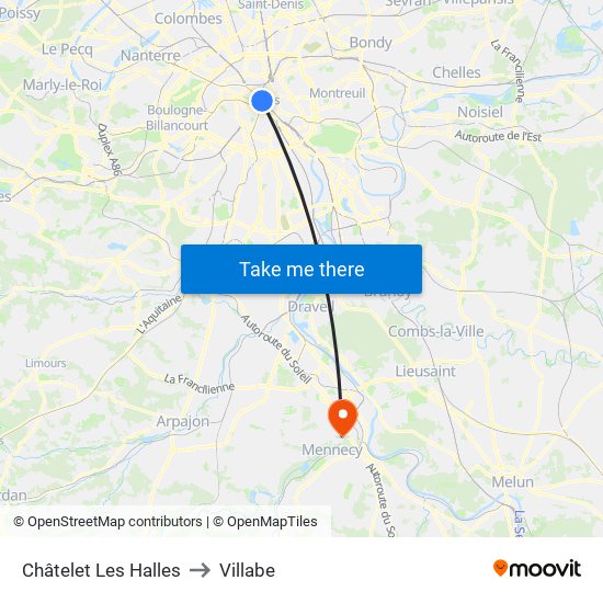 Châtelet Les Halles to Villabe map