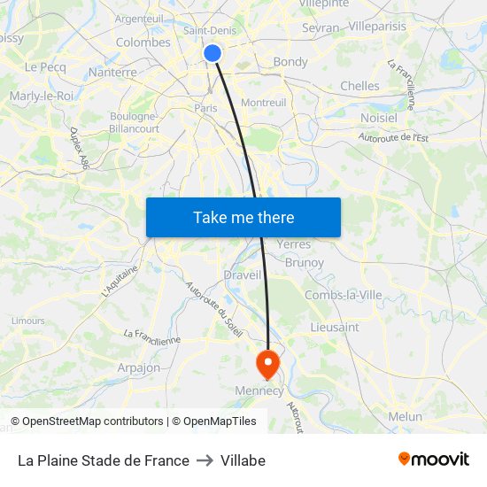 La Plaine Stade de France to Villabe map