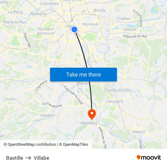 Bastille to Villabe map