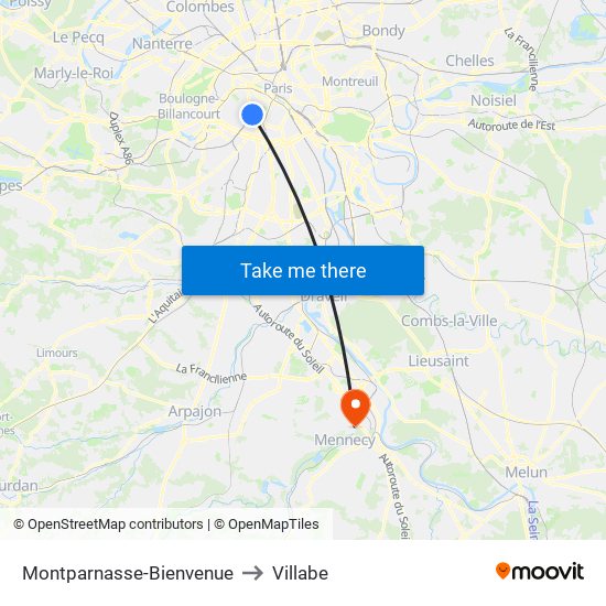 Montparnasse-Bienvenue to Villabe map