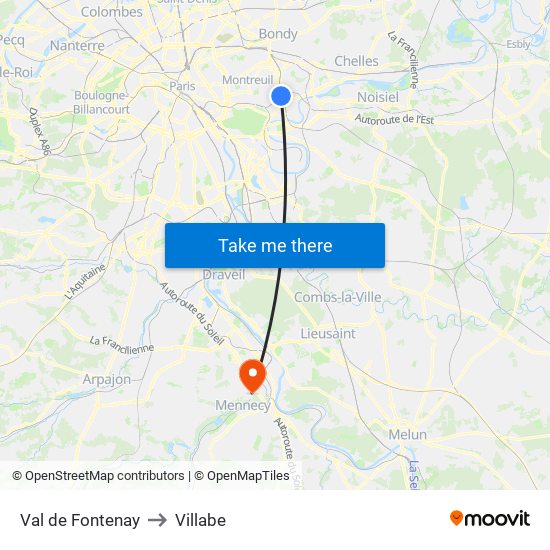 Val de Fontenay to Villabe map