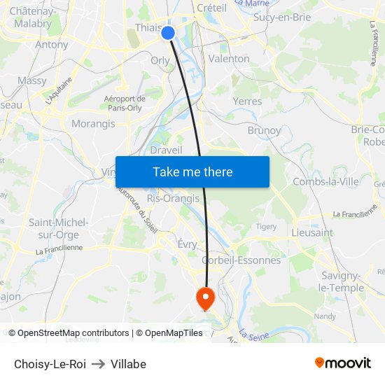 Choisy-Le-Roi to Villabe map