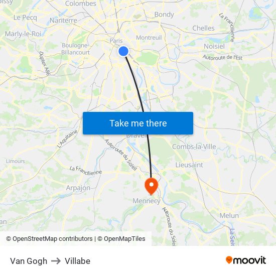 Van Gogh to Villabe map