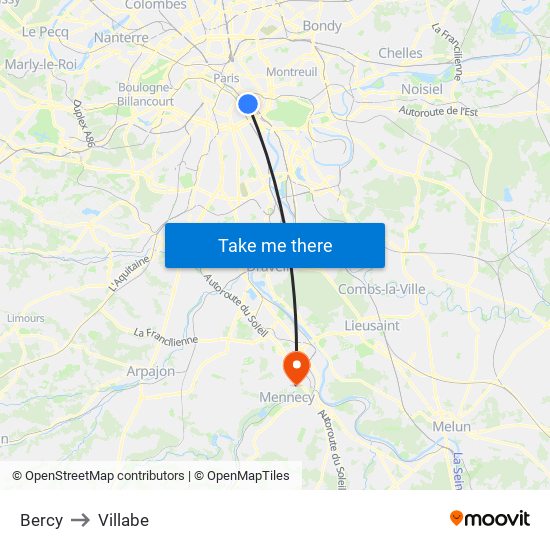 Bercy to Villabe map