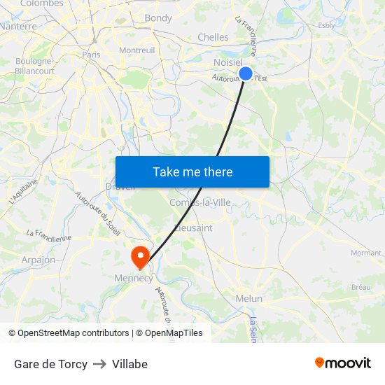 Gare de Torcy to Villabe map
