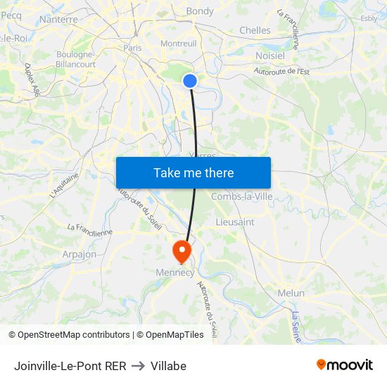 Joinville-Le-Pont RER to Villabe map