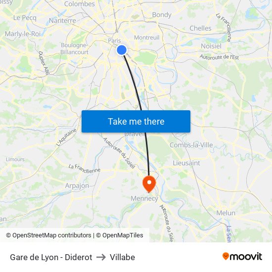 Gare de Lyon - Diderot to Villabe map