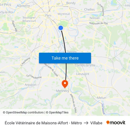 École Vétérinaire de Maisons-Alfort - Métro to Villabe map