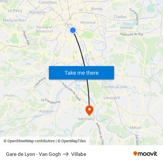 Gare de Lyon - Van Gogh to Villabe map