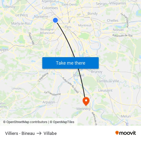 Villiers - Bineau to Villabe map
