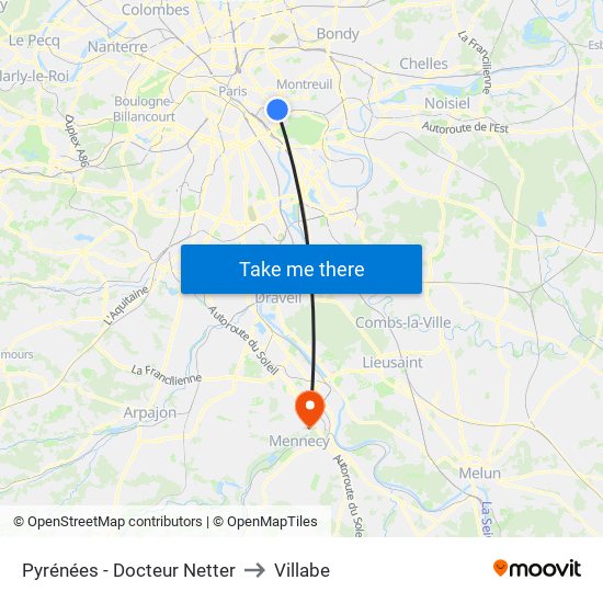 Pyrénées - Docteur Netter to Villabe map