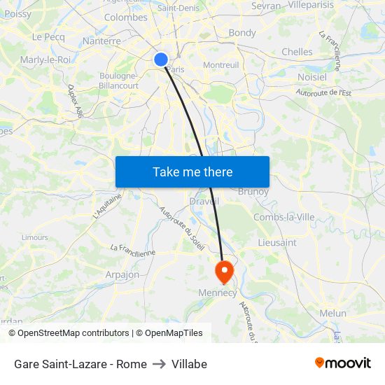 Gare Saint-Lazare - Rome to Villabe map