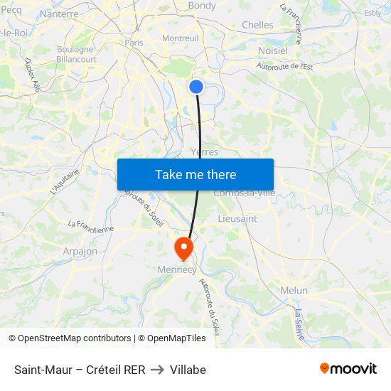 Saint-Maur – Créteil RER to Villabe map