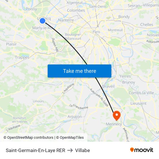 Saint-Germain-En-Laye RER to Villabe map