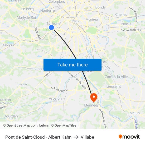 Pont de Saint-Cloud - Albert Kahn to Villabe map