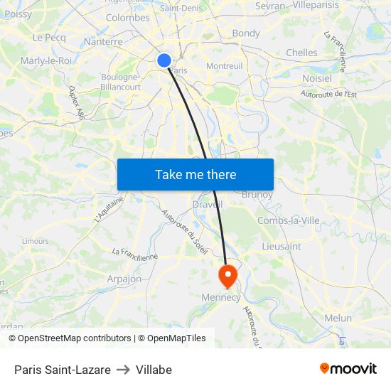 Paris Saint-Lazare to Villabe map