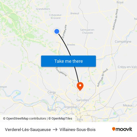 Verderel-Lès-Sauqueuse to Villaines-Sous-Bois map