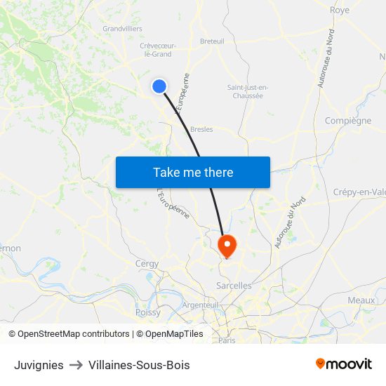 Juvignies to Villaines-Sous-Bois map