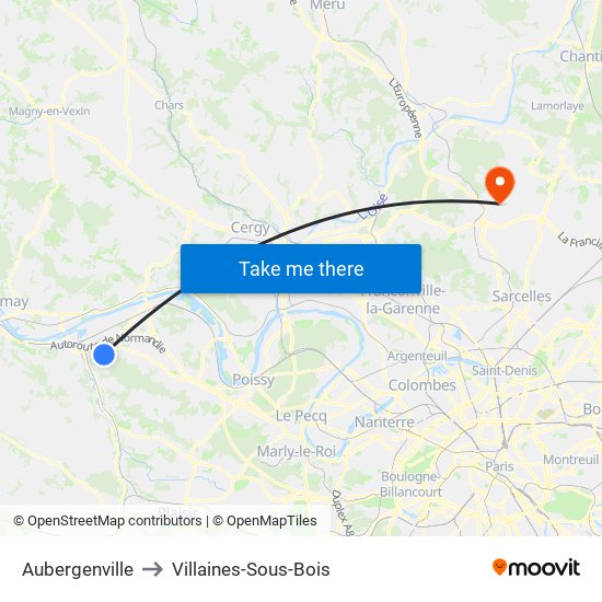 Aubergenville to Villaines-Sous-Bois map