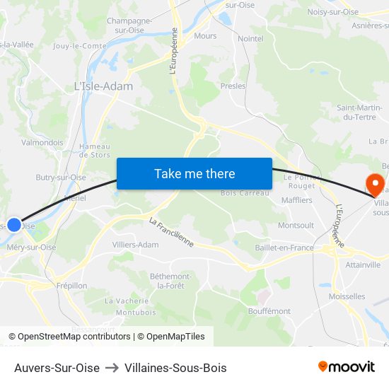 Auvers-Sur-Oise to Villaines-Sous-Bois map