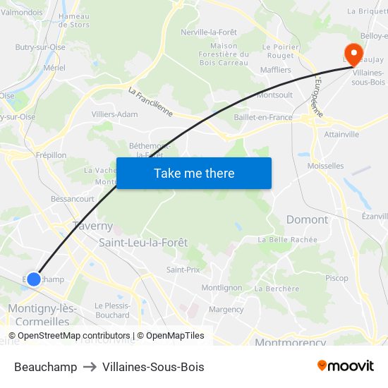 Beauchamp to Villaines-Sous-Bois map