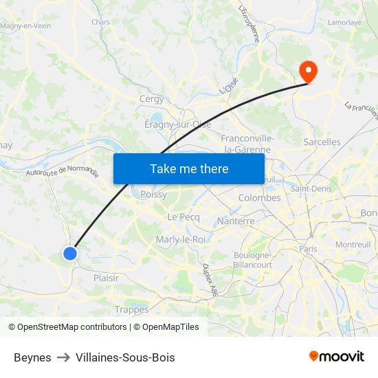 Beynes to Villaines-Sous-Bois map