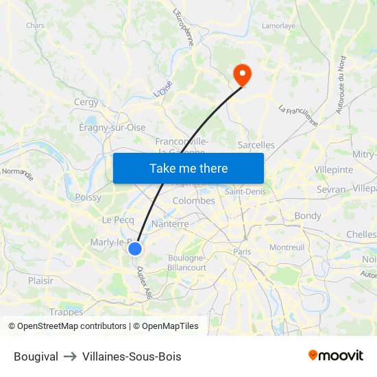 Bougival to Villaines-Sous-Bois map
