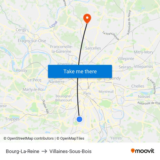 Bourg-La-Reine to Villaines-Sous-Bois map