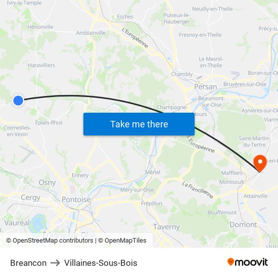 Breancon to Villaines-Sous-Bois map