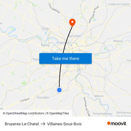 Bruyeres-Le-Chatel to Villaines-Sous-Bois map