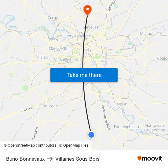 Buno-Bonnevaux to Villaines-Sous-Bois map