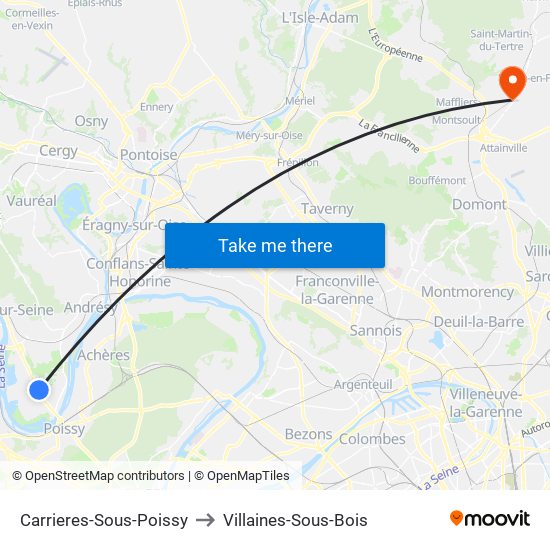 Carrieres-Sous-Poissy to Villaines-Sous-Bois map