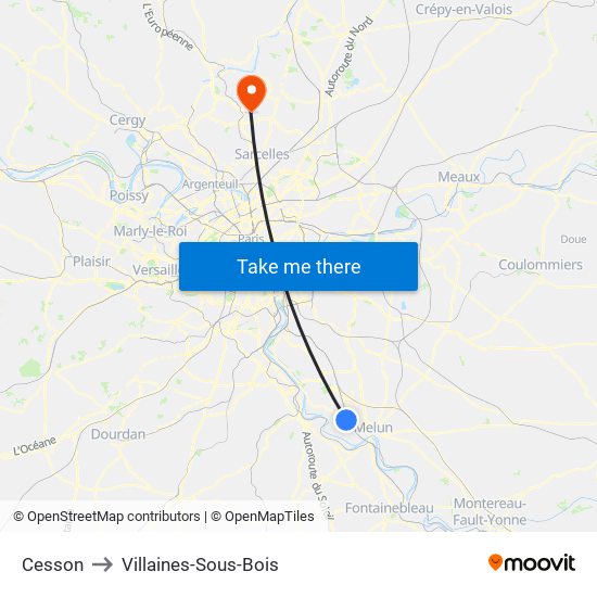 Cesson to Villaines-Sous-Bois map