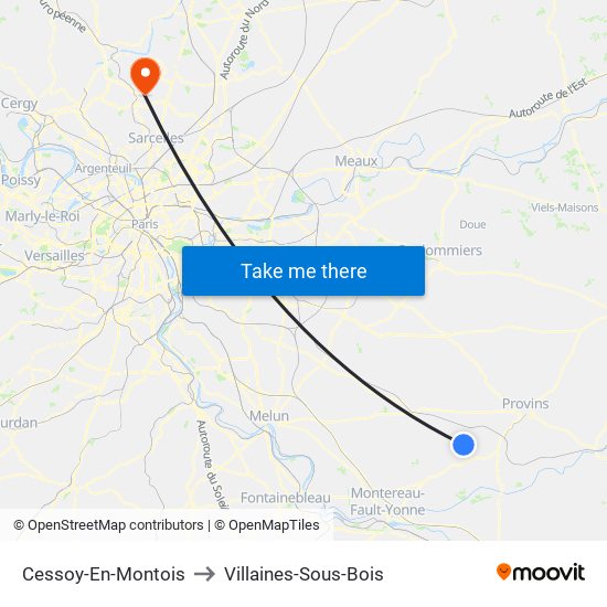 Cessoy-En-Montois to Villaines-Sous-Bois map