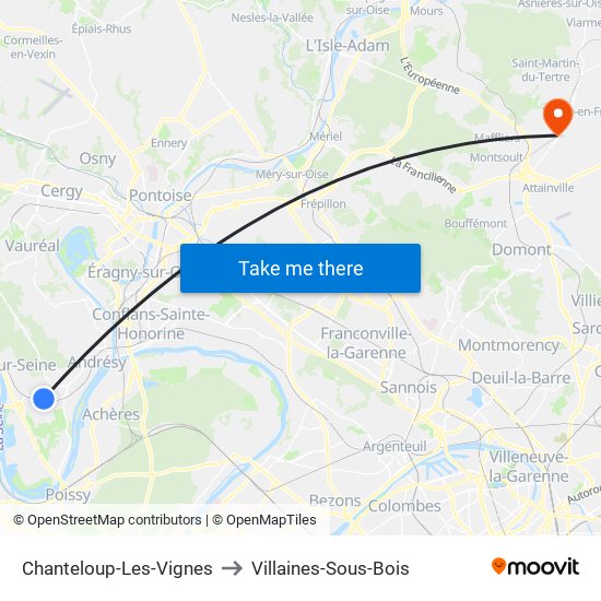 Chanteloup-Les-Vignes to Villaines-Sous-Bois map