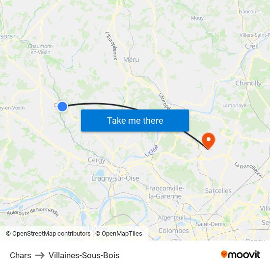 Chars to Villaines-Sous-Bois map