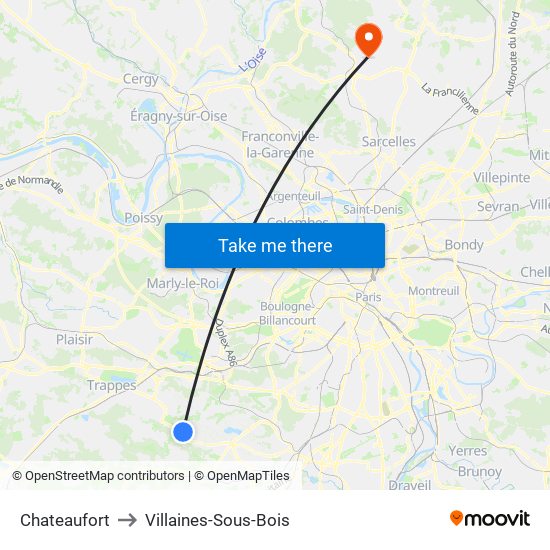 Chateaufort to Villaines-Sous-Bois map