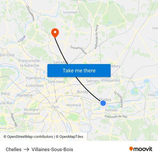 Chelles to Villaines-Sous-Bois map