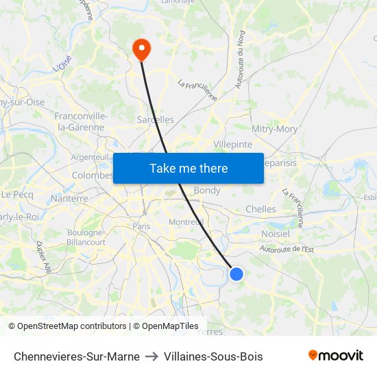 Chennevieres-Sur-Marne to Villaines-Sous-Bois map