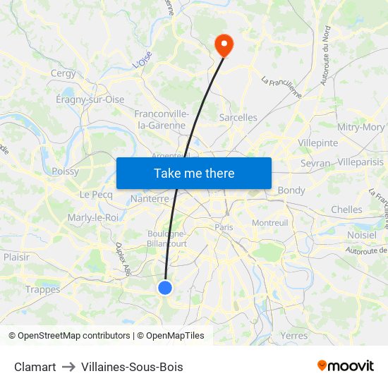 Clamart to Villaines-Sous-Bois map