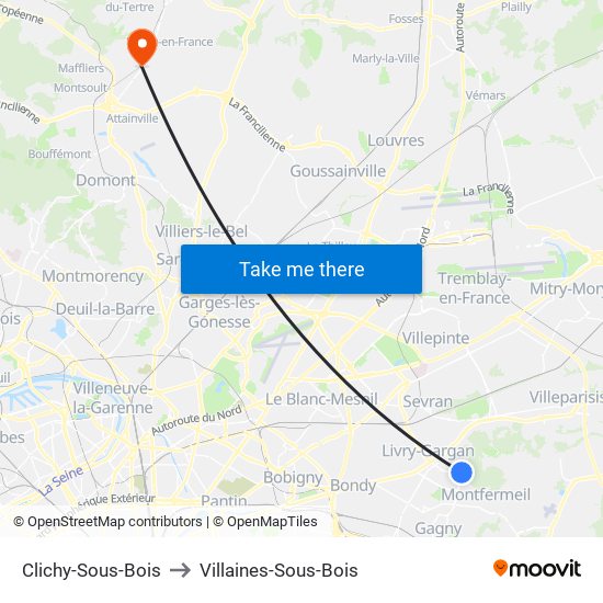 Clichy-Sous-Bois to Villaines-Sous-Bois map