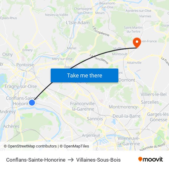 Conflans-Sainte-Honorine to Villaines-Sous-Bois map