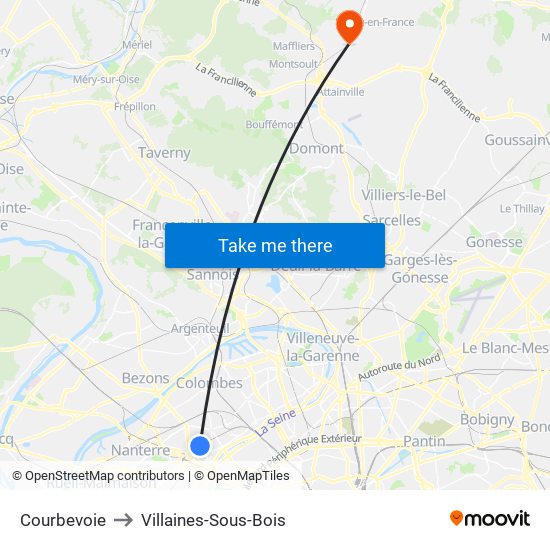 Courbevoie to Villaines-Sous-Bois map