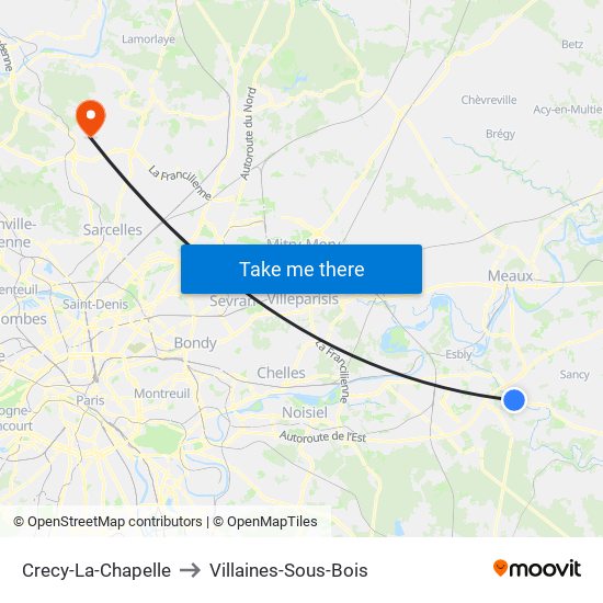 Crecy-La-Chapelle to Villaines-Sous-Bois map