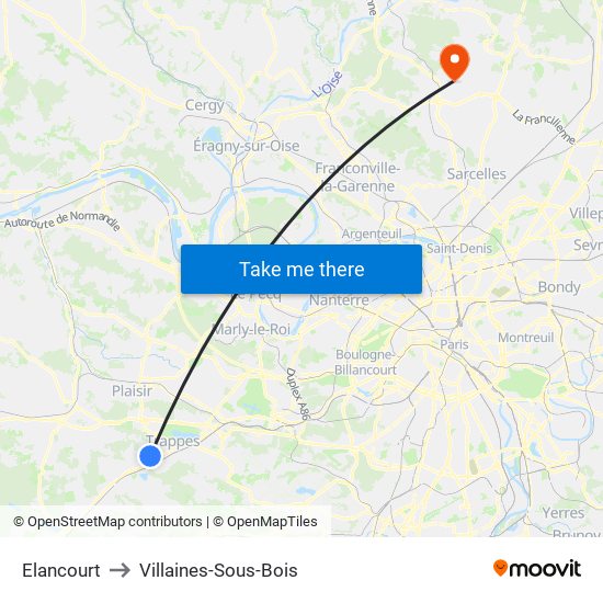 Elancourt to Villaines-Sous-Bois map
