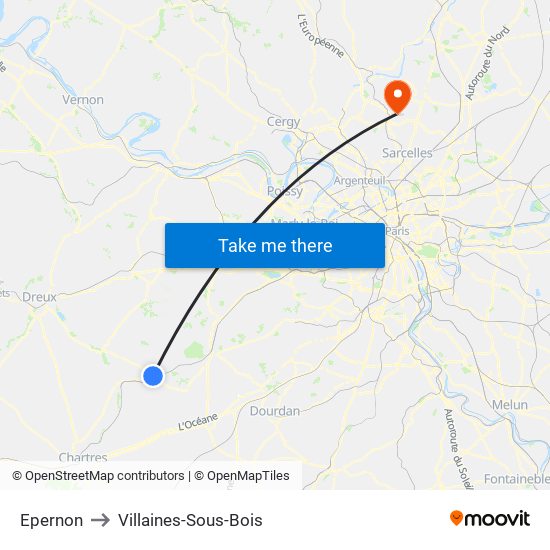 Epernon to Villaines-Sous-Bois map