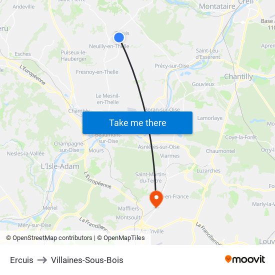 Ercuis to Villaines-Sous-Bois map